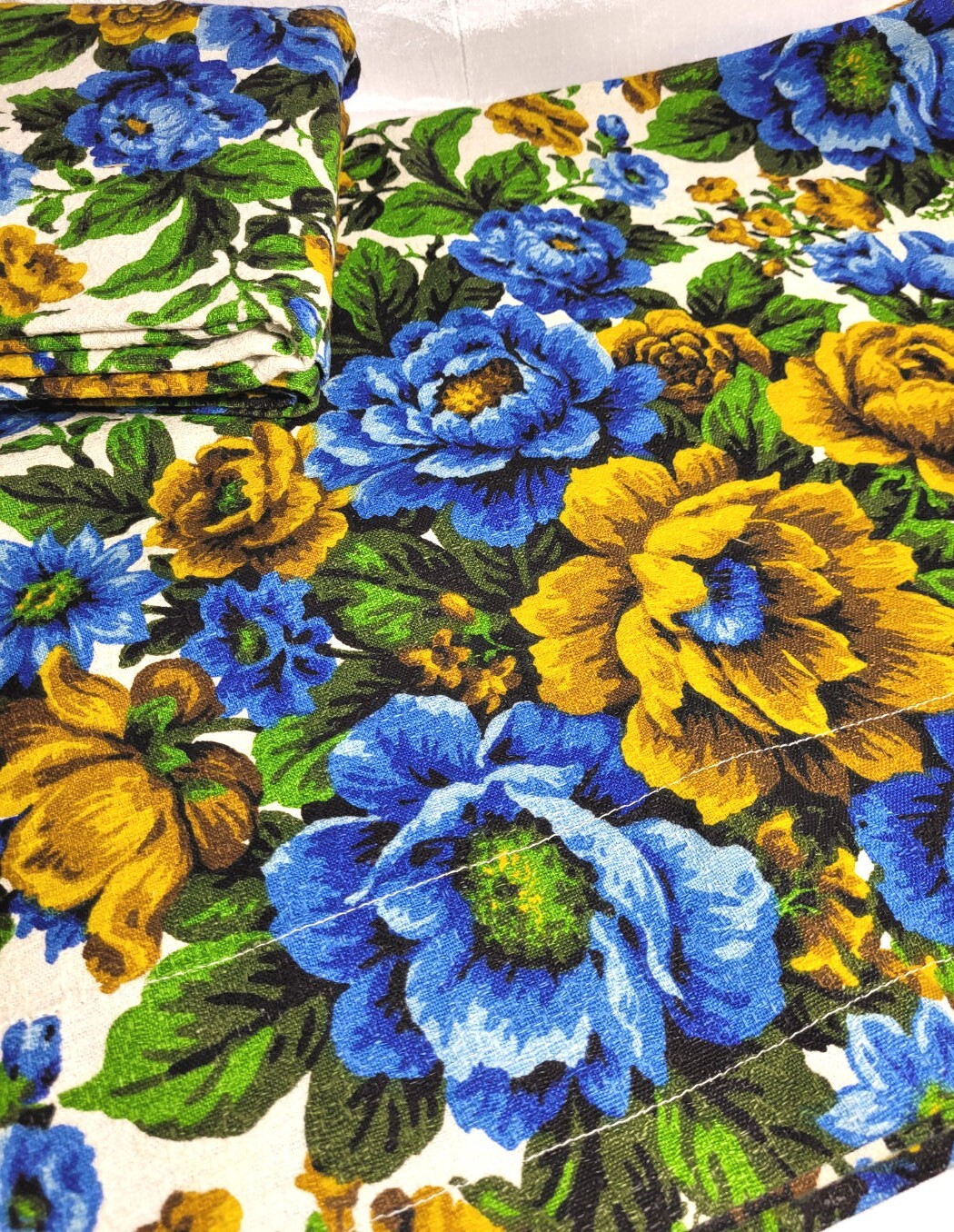 2 Blue & Gold Abstract Mod Floral Thick Woven Fabric Curtain Panels 88"W x 31"T gallery