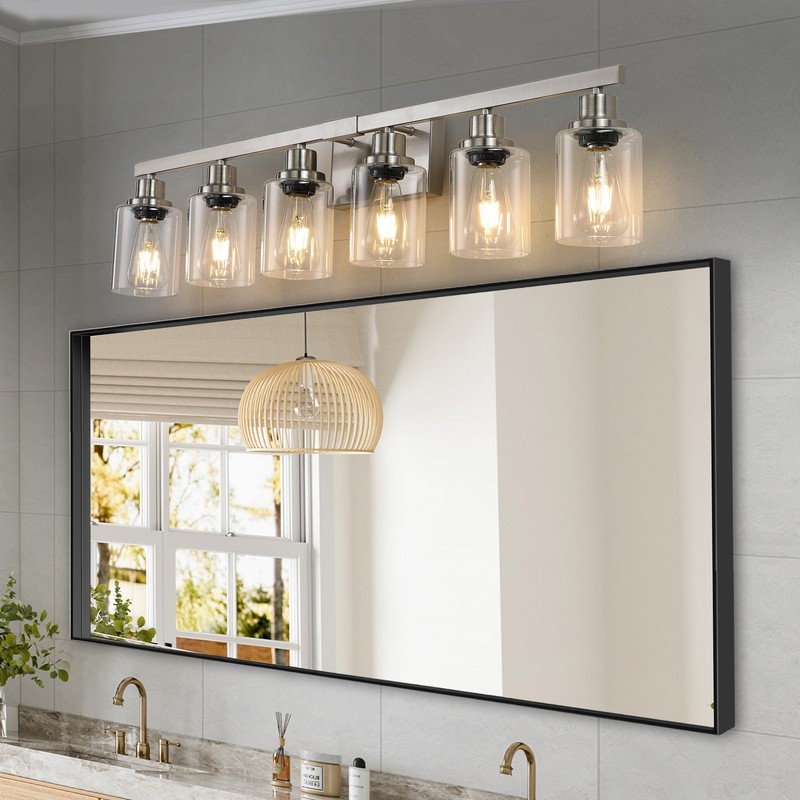 LED Silver 37 In Modern Vanity Light Fixtures 6 Lights Wall Sconces for Bathroom gallery