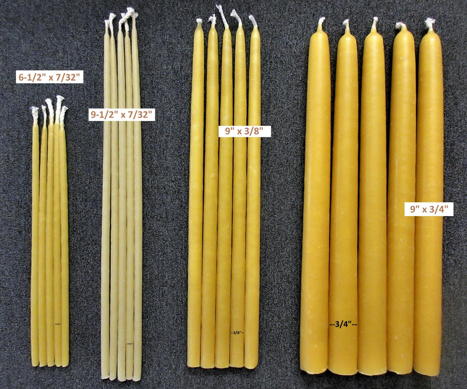 Pure YELLOW BEESWAX Taper CANDLES 100% cotton wicks, Smokeless, drip-less, USA gallery