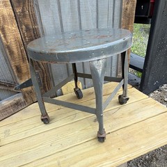 Authentic Toledo Gray Metal Rolling Stool with Casters, Round Seat, 16-25in