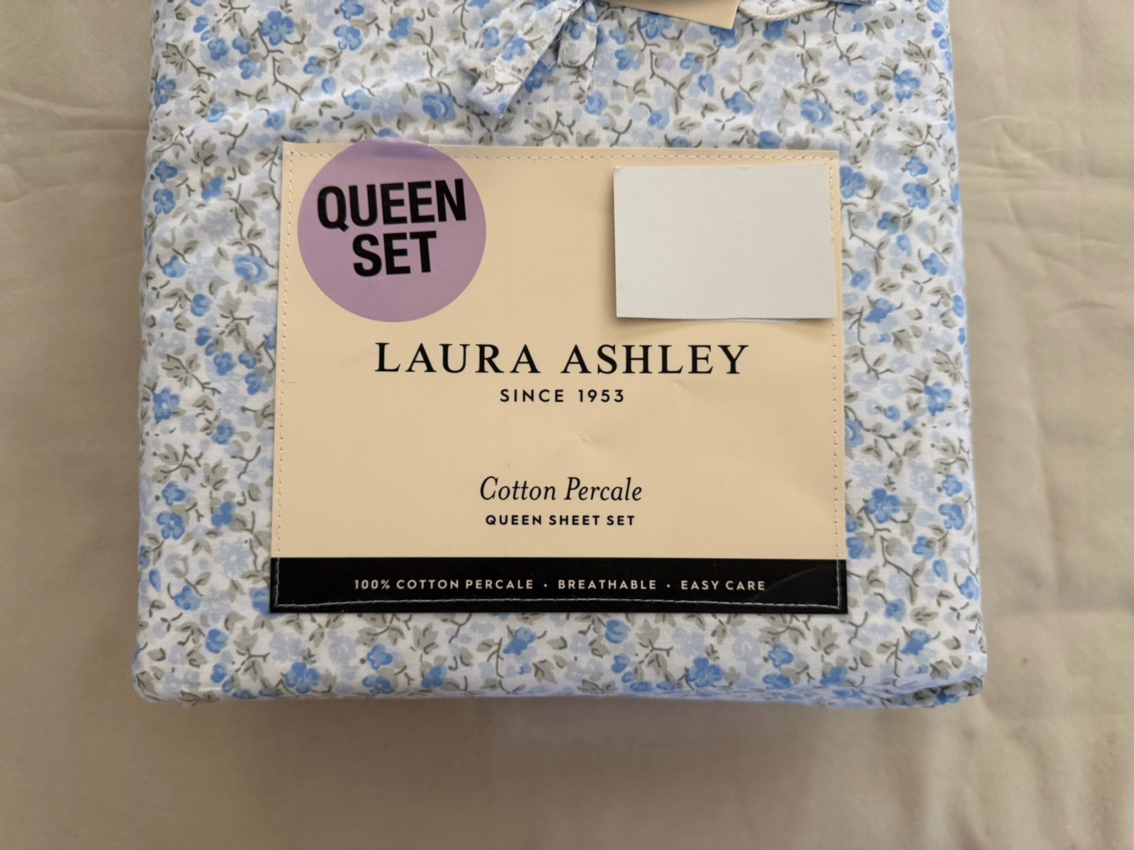 NEW 4pc Laura Ashley Queen Sheet Set Cottage Petite Floral EMOGENE Blue & Greys gallery