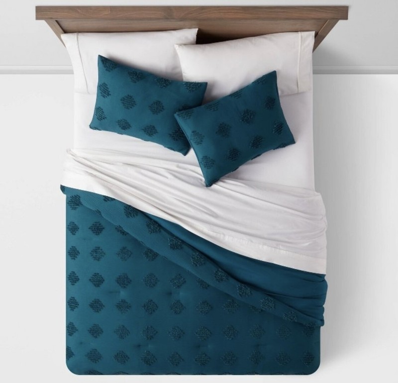 Threshold Tufted Diamond Crinkle Comforter Sham Set, Full/Queen - Dark Teal Blue gallery