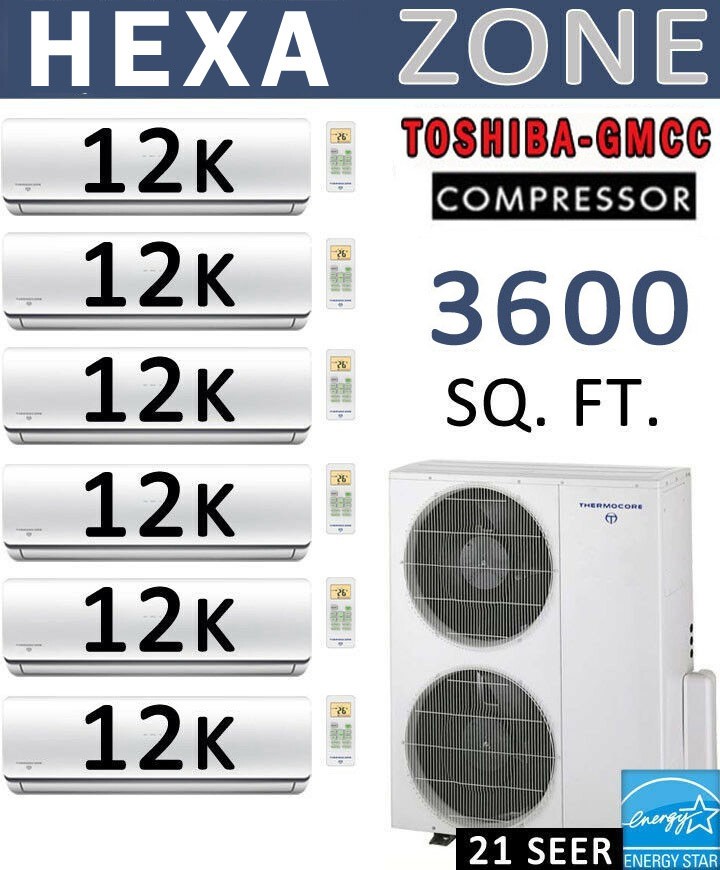 72000 BTU HEXA Zone Ductless Mini Split Air Conditioner - Heat Pump: 12000 x 6 gallery