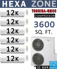 72000 BTU HEXA Zone Ductless Mini Split Air Conditioner – Heat Pump: 12000 x 6