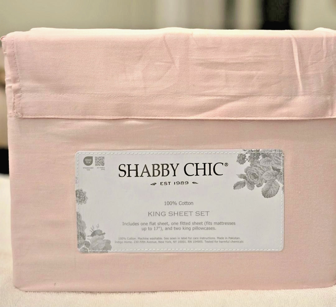 Shabby Chic Rachel Ashwell King Sheet Set Blush Pink 100% Cotton 4‑Pc NWT gallery