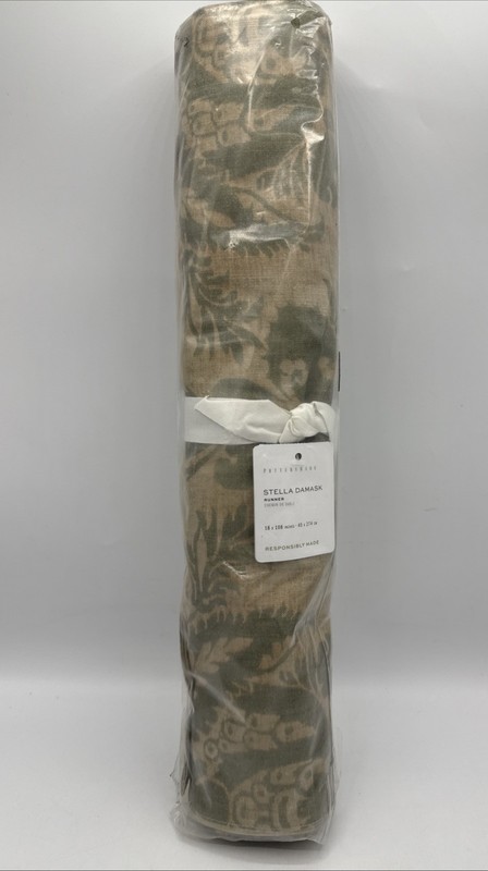 Pottery Barn Stella Damask Table Runner 18”x108” In Green NWT 100% Cotton gallery