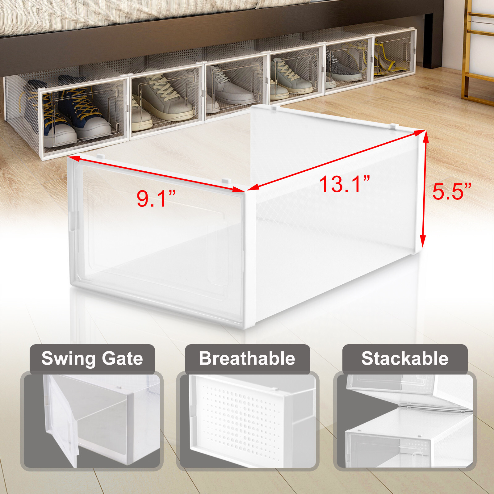 6PCS SML Foldable Stackable Plastic Shoe Box Storage Organizer Transparent Case gallery