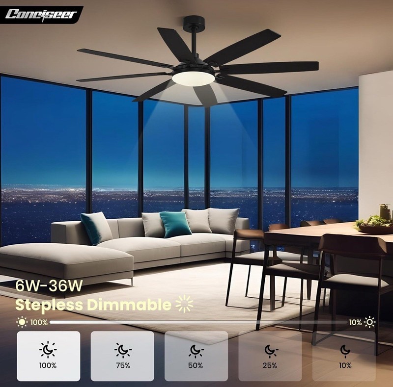 72'' Walnut Black Ceiling Fan with Light & Remote 6 Speeds 3CCT Reversible Motor gallery