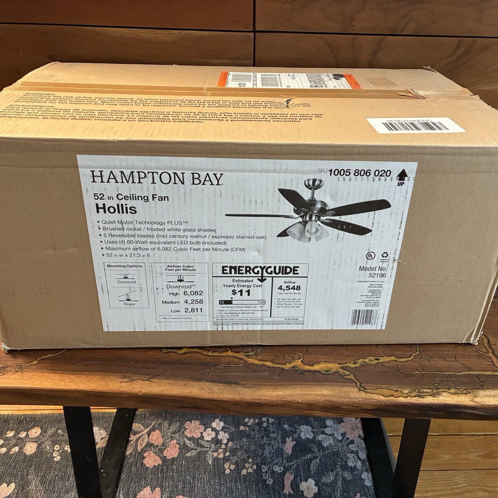Hampton Bay / Hollis 52" Indoor LED Brushed Nickel Dry Rated Ceiling Fan - NEW gallery