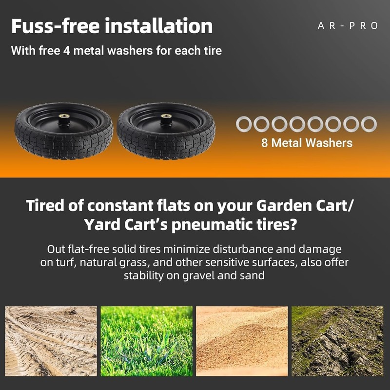 High-Durability 13" Flat-Free Tire & Wheel Set - 330 lbs Capacity, Easy Install gallery