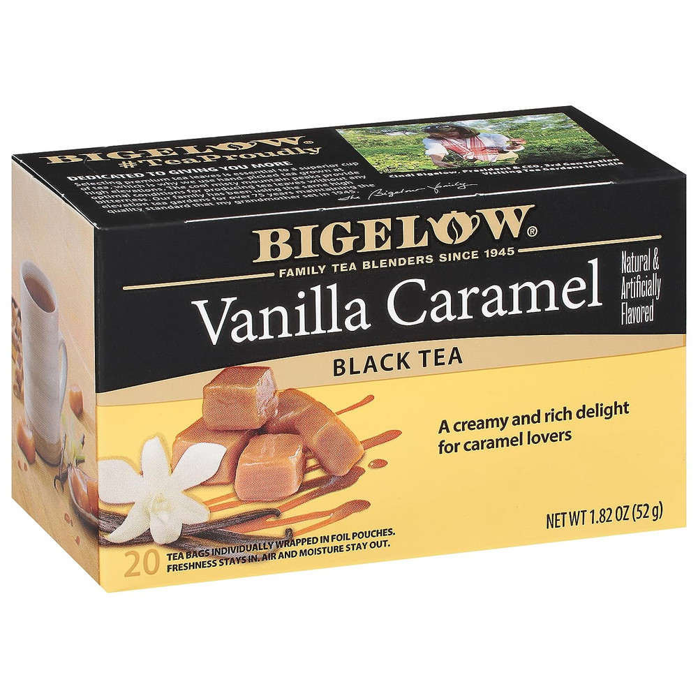 Vanilla Caramel Black Teabags Box, Caffeinated, 20 Count, Pack of 6