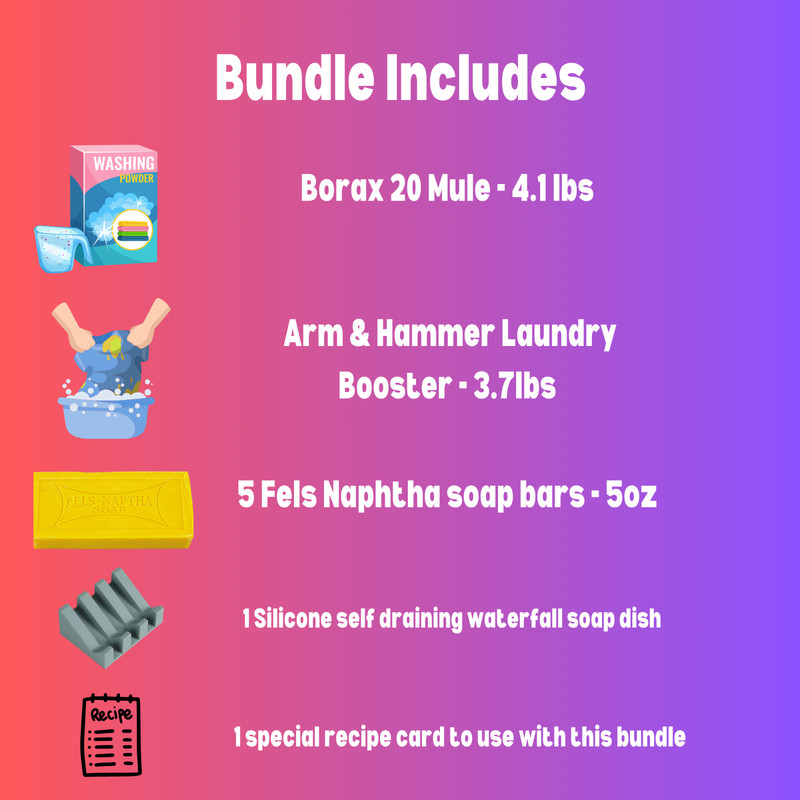 Ultimate Homemade Laundry Kit - Laundry Booster +5 Fels Naptha Soaps + Soap Dish gallery