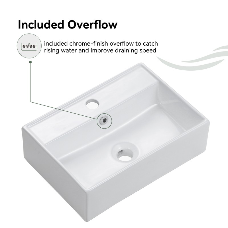 White Ceramic Rectangular Wall Mount Floating Bathroom Vessel Sink 17.7"x 12.2" gallery