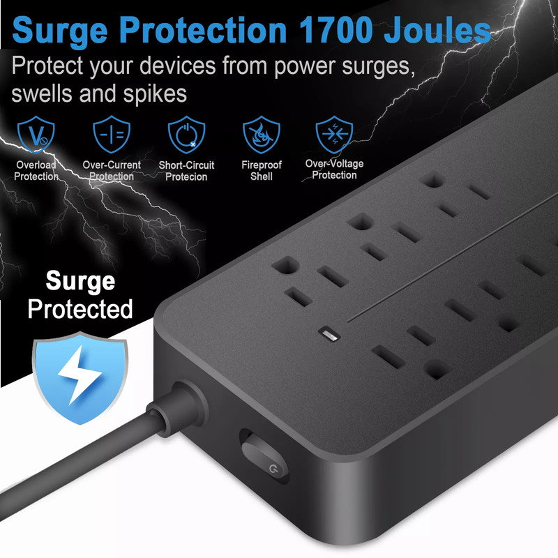 Wall Mountable Usb Surge Protector Power Strip With USB Ports 8 Outlet Plugs gallery