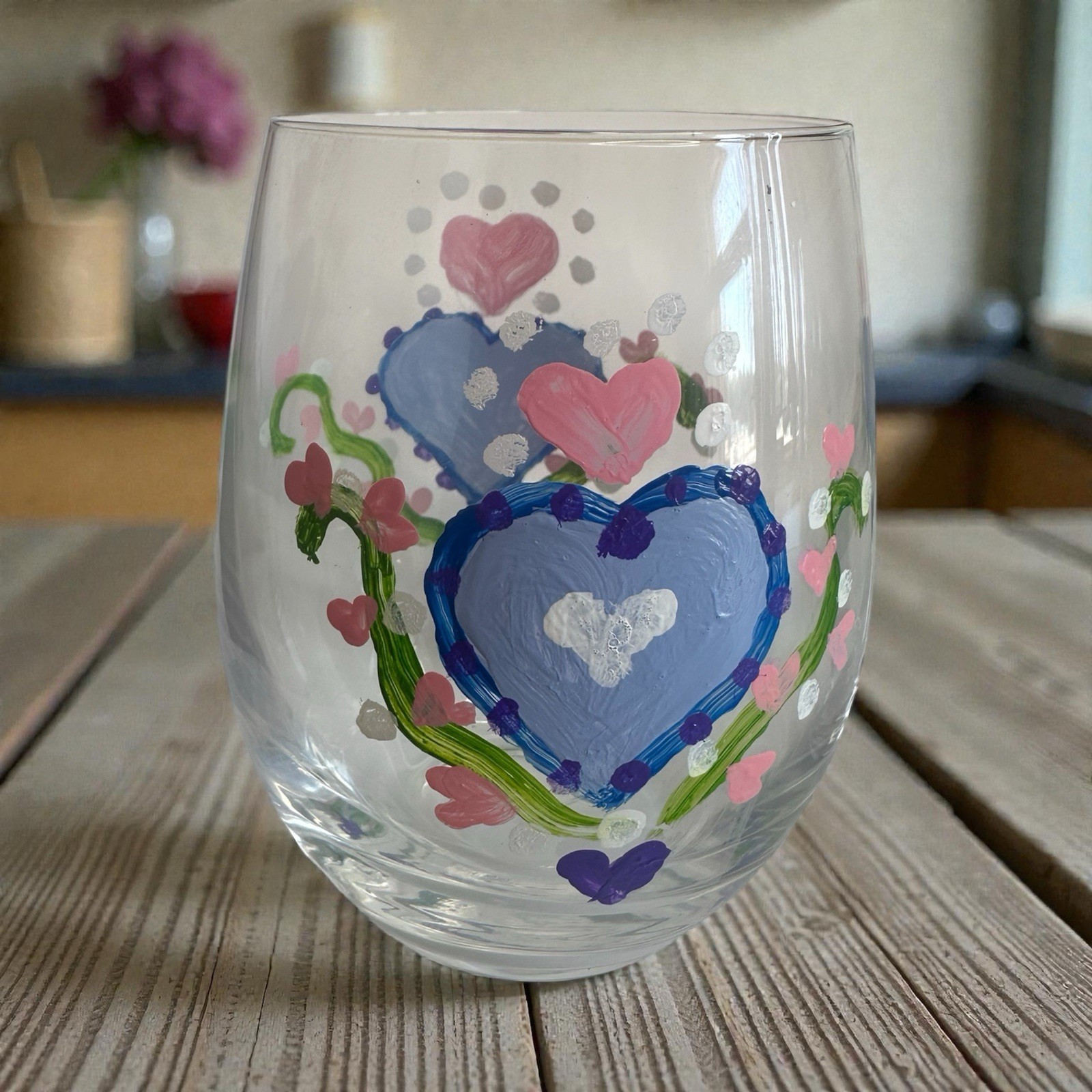 Heart Vine Hand Painted Set Of Two Stemless Wine Glasses gallery