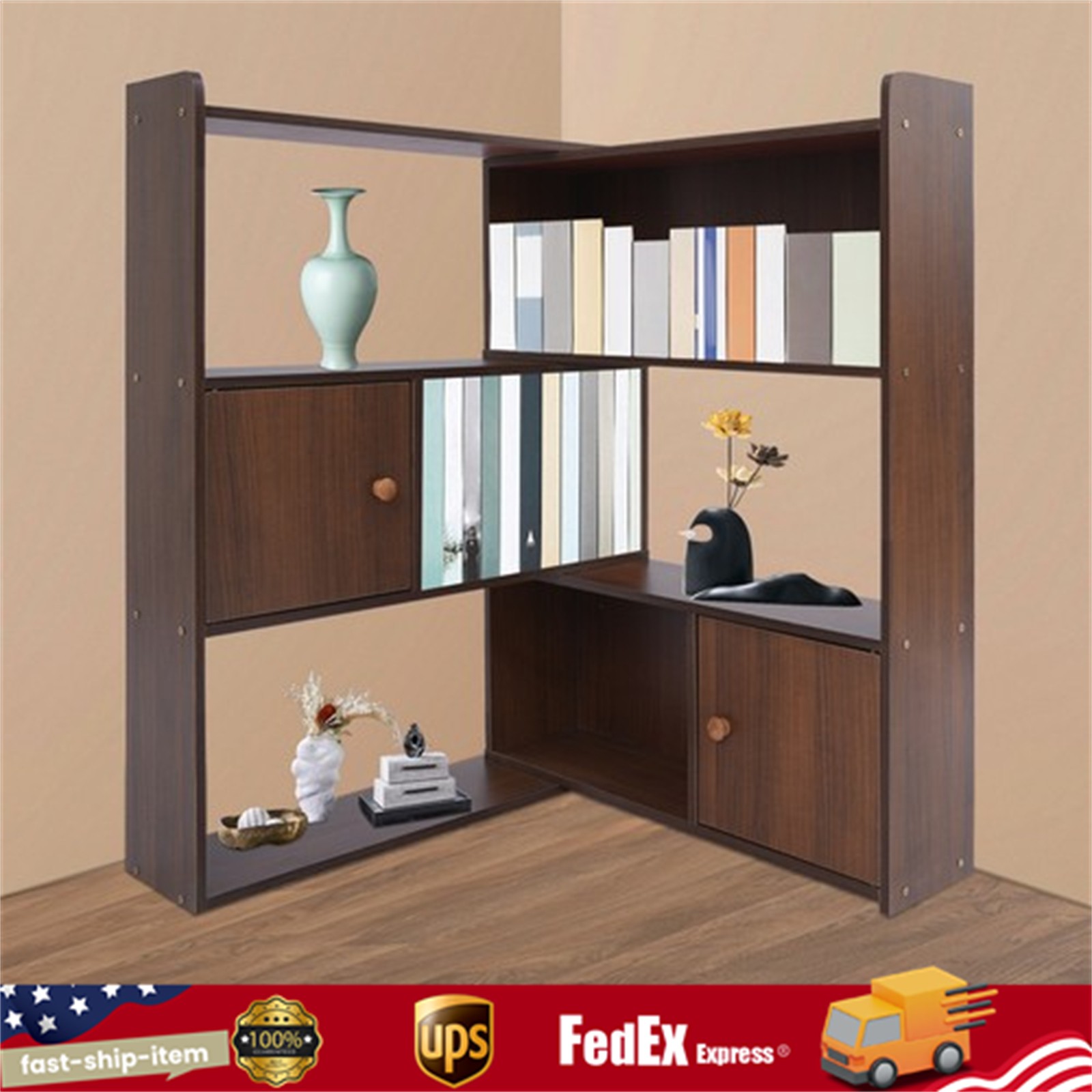 Stretchable Length 60-110cm Bookcase Modern Bookshelf W/Cabinet 3-Tier Bookshelf gallery