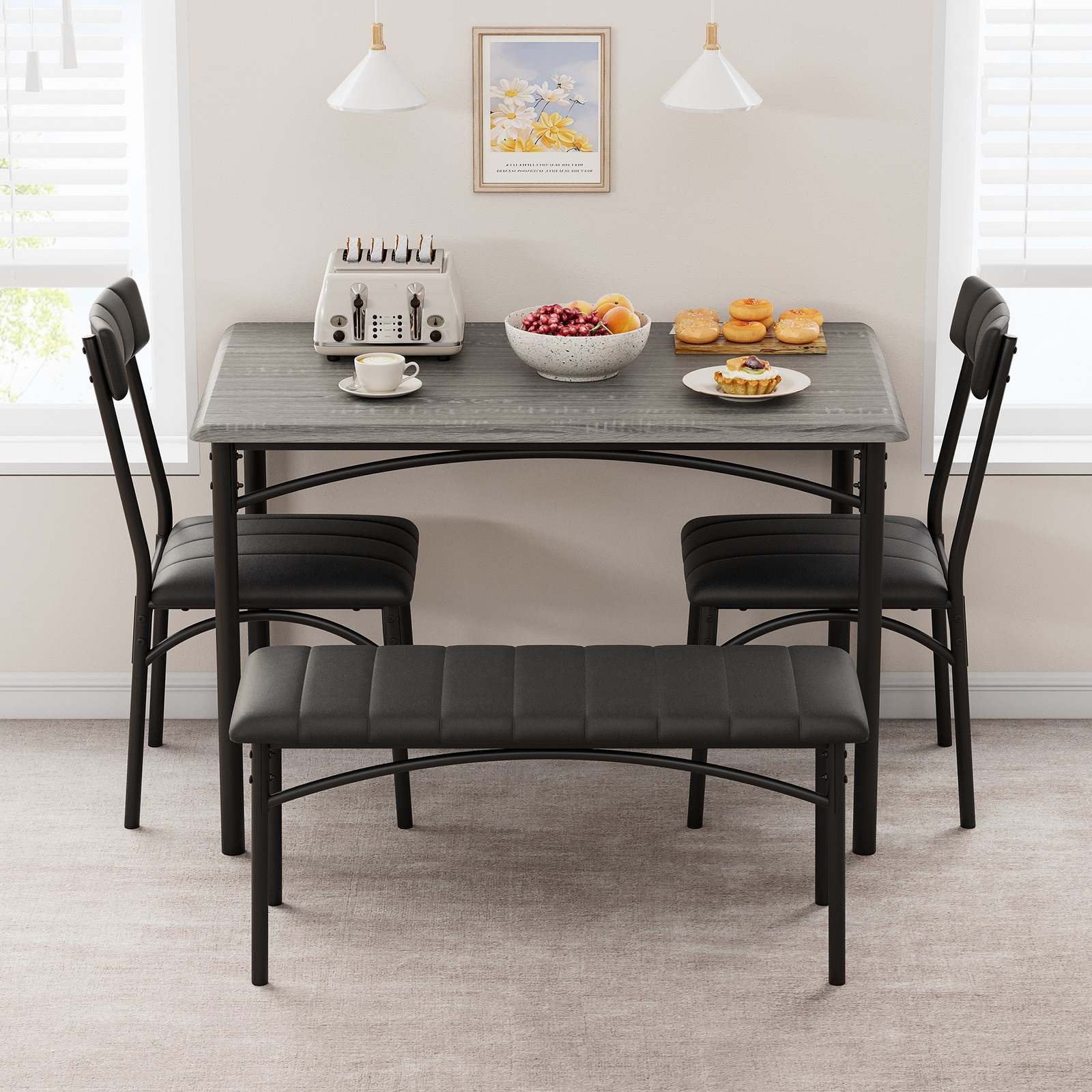 Dining Table Set For 4 People Kitchen Table With Upholstered Chairs And Bench gallery