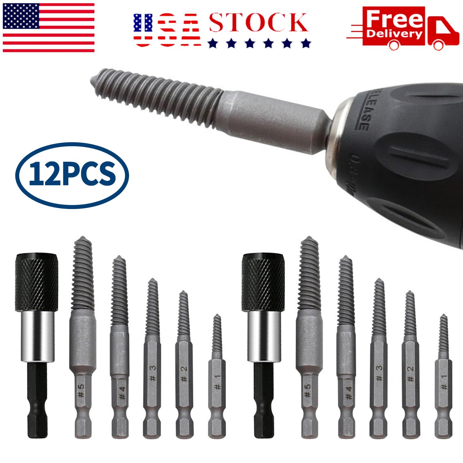 12PCS Stud Screw Extractor Remover 1/4 Inch Hex Shank Damaged Bolt Easy Out Sets gallery