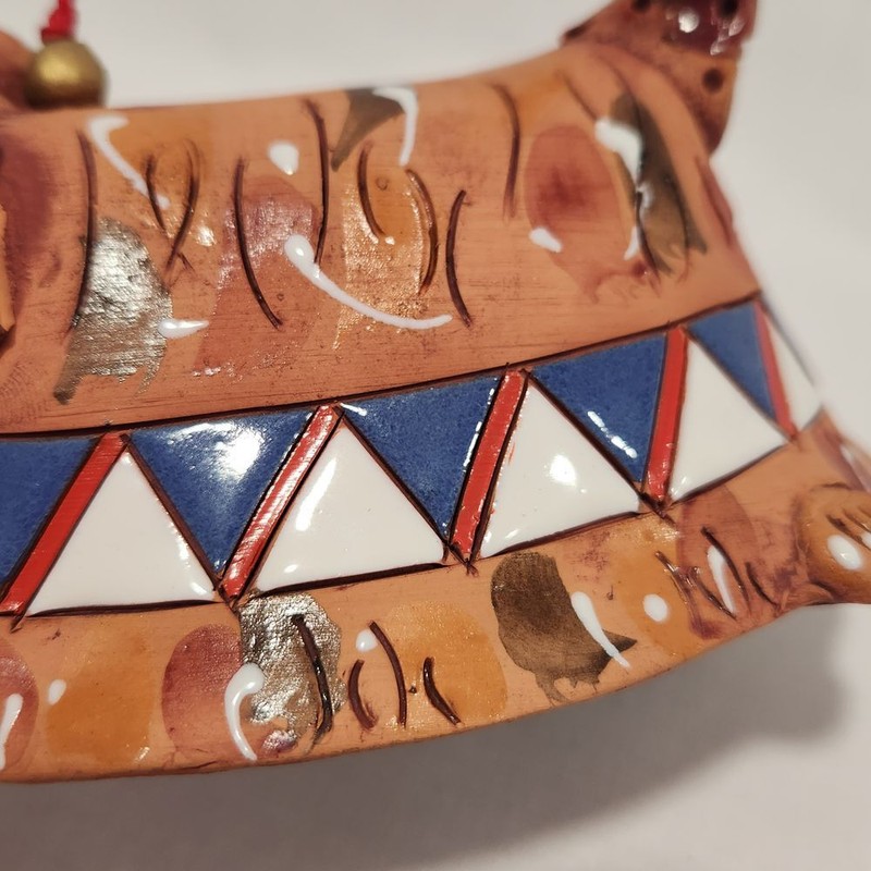 Handmade Studio Pottery Dachshund Dog Bell Ornament Whimsical Folk Art Brown gallery