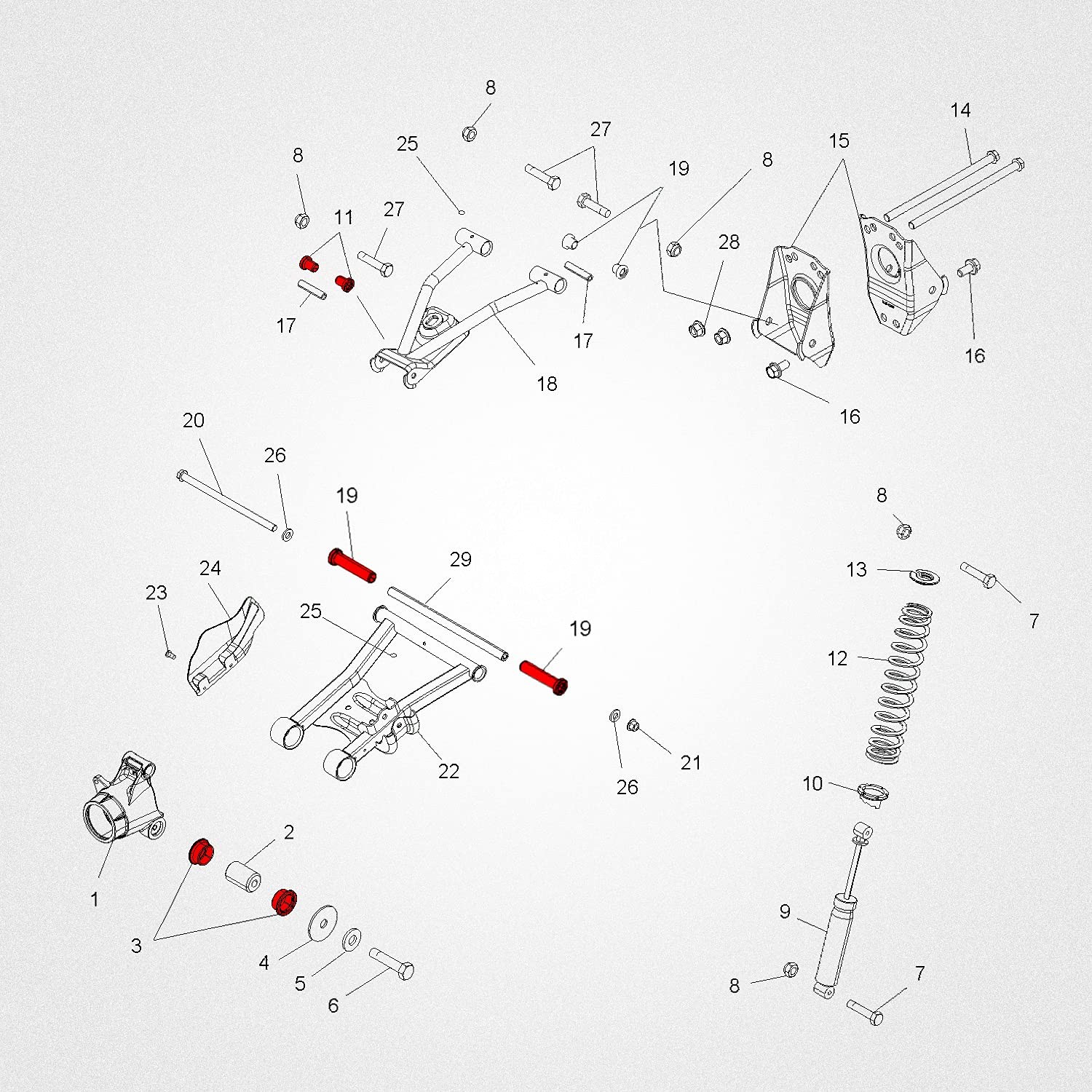 28PCS Front Rear Control Arm Bushing Kit for Polaris Sportsman 400 450 500 57... gallery