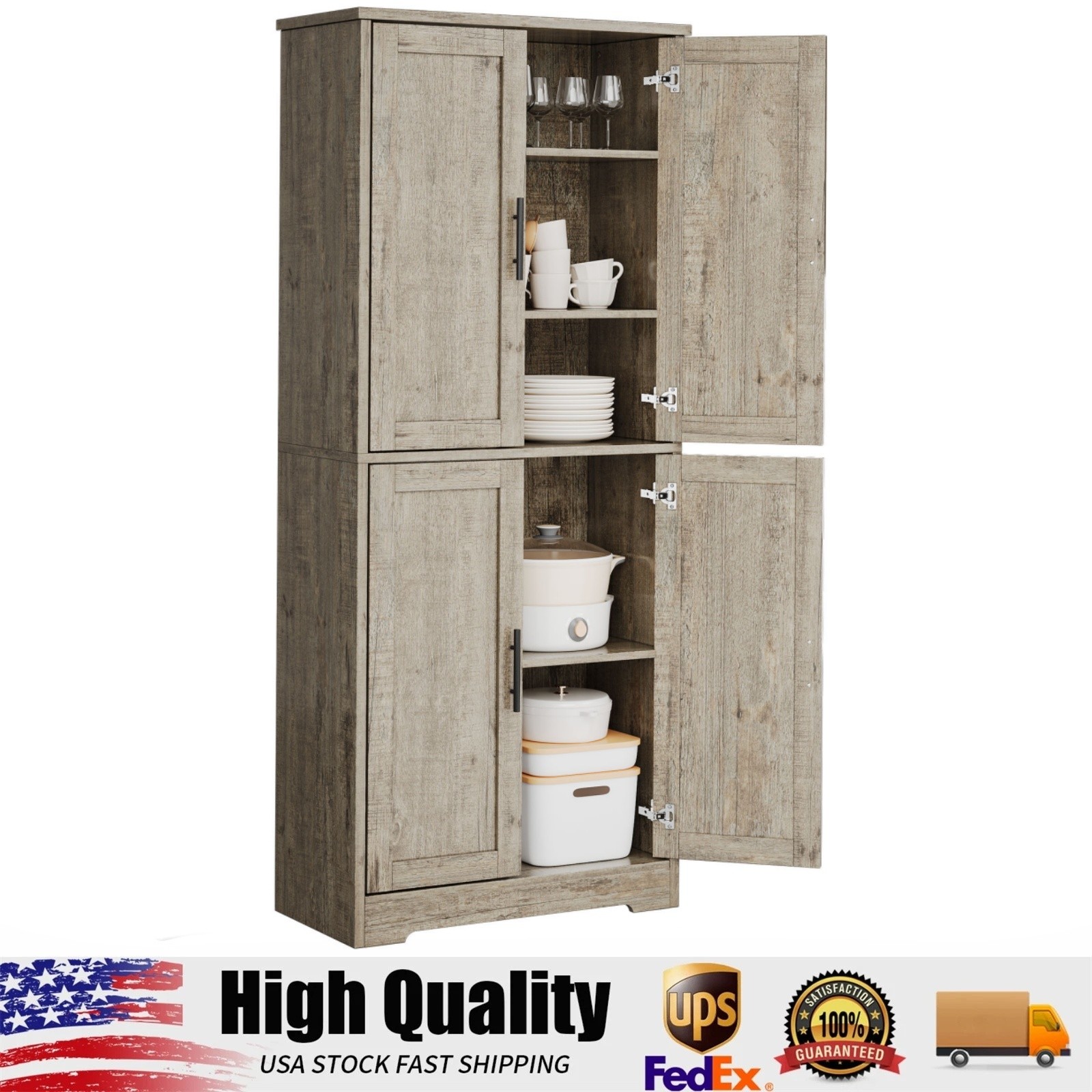 70" Tall Kitchen Pantry Cabinet, Storage Cabinet with Doors & Adjustable Shelves gallery