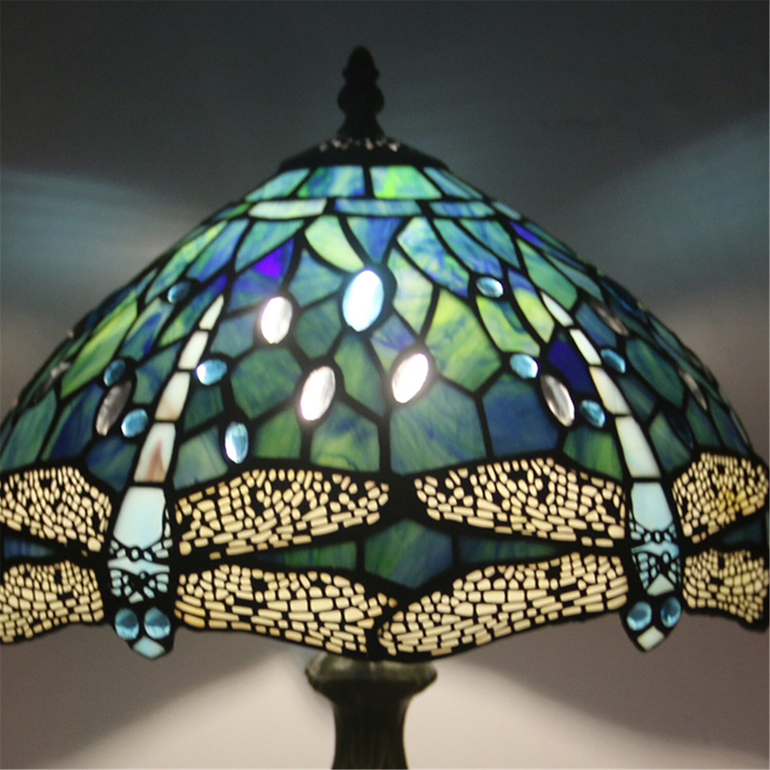 Dragonfly Style Tiffany Table Lamp Stained Glass Desk Light for Home Decor H 18" gallery