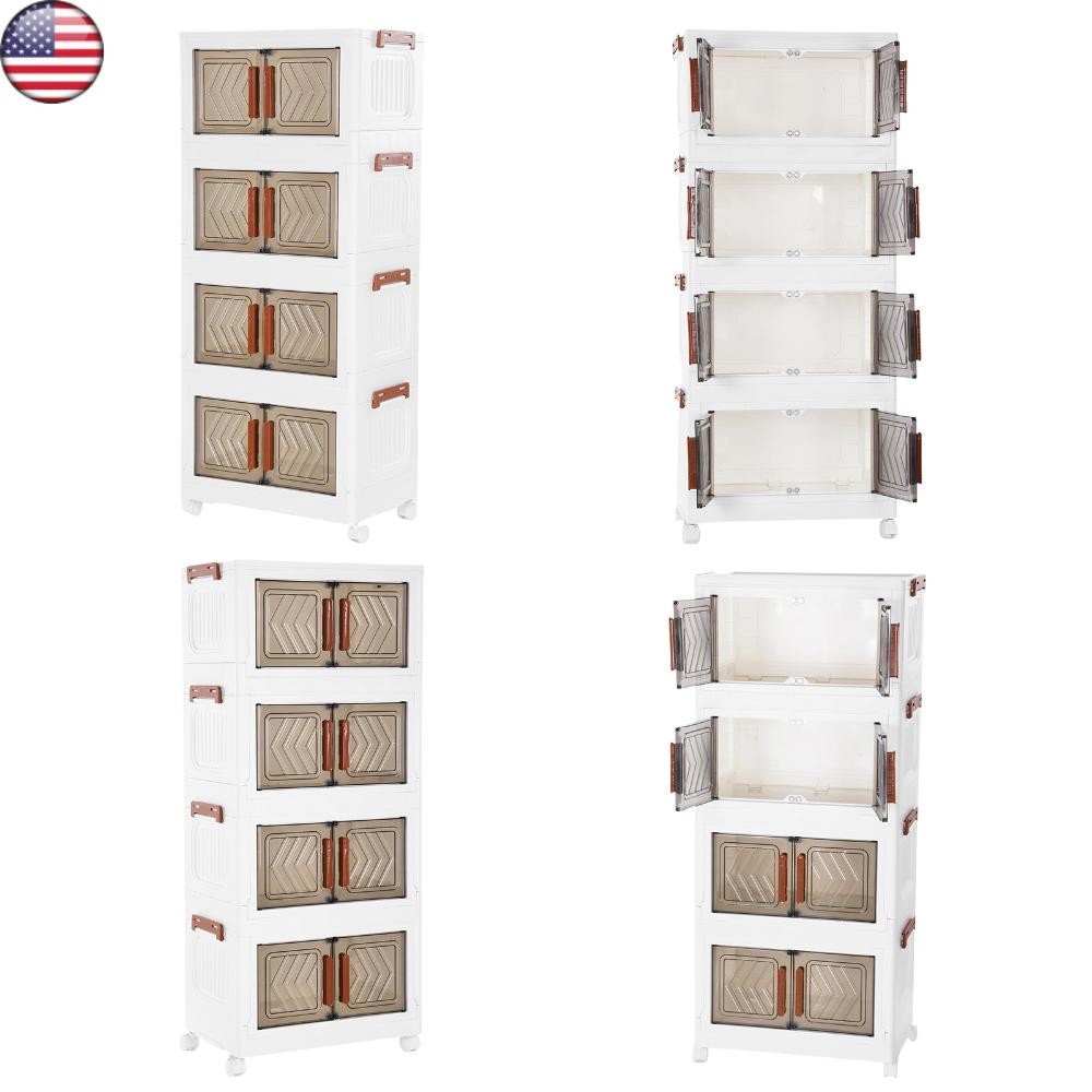 4 Tier Stackable Storage Bins with Lids Doors Wheels Storage Drawer (Clear) gallery