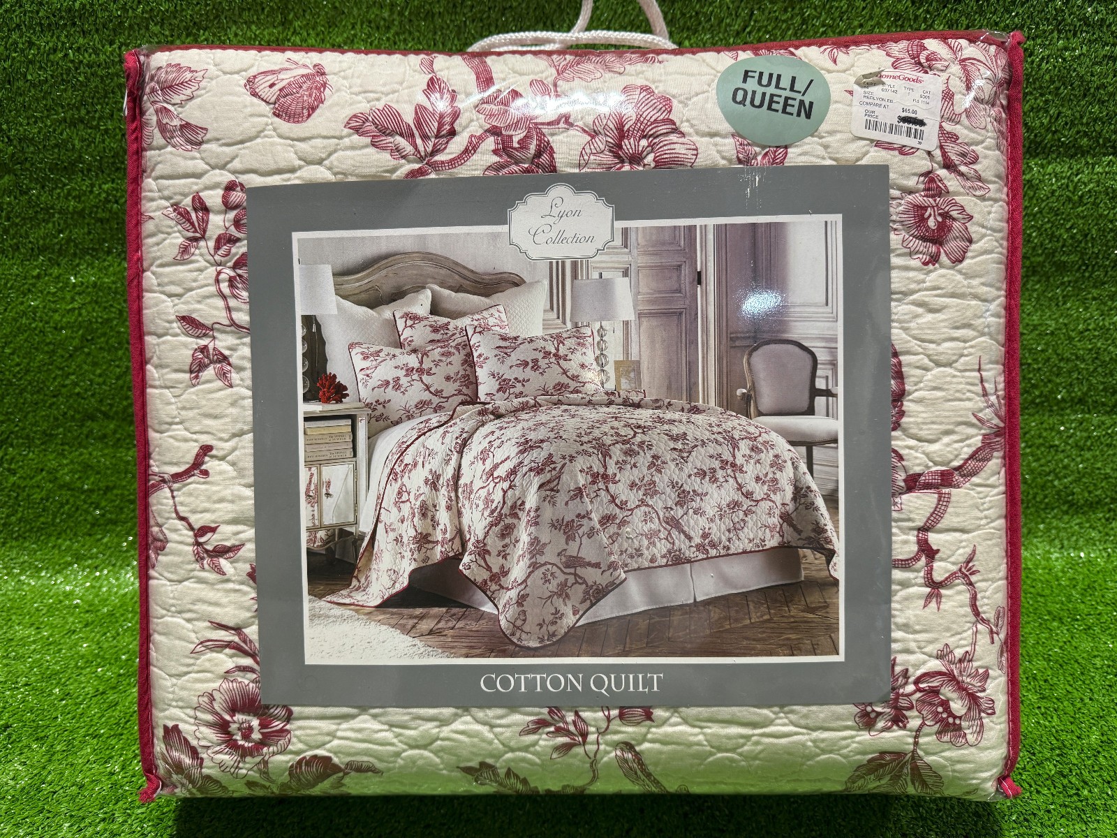 LYON COLLECTION - Red & White Floral Full/Queen Cotton Quilt - 88 x 92 in - NEW gallery