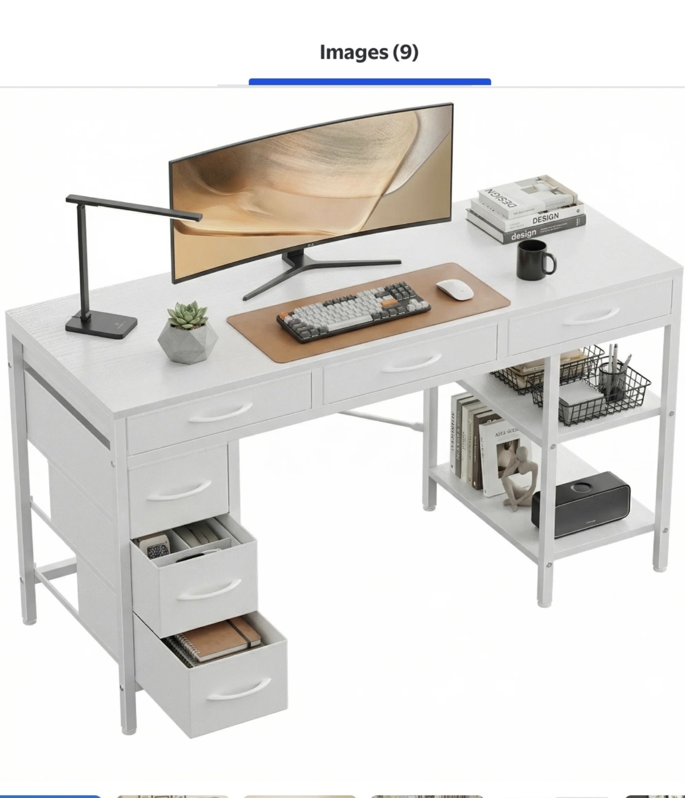 CONCETTA 55-Inch Computer Desk, 6 Drawers, 2 Shelves, White Polished Finish gallery