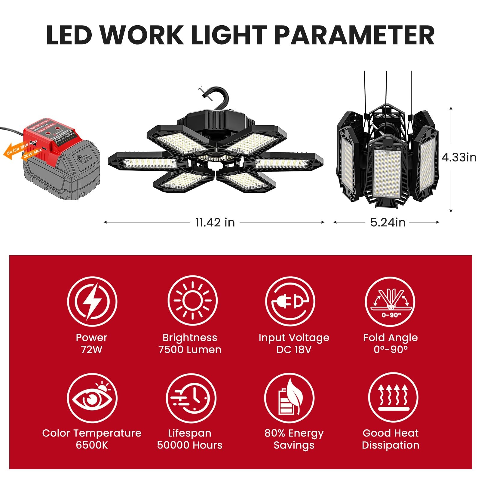 LED Work Light Compatible with Milwaukee M18 Battery - 68W 6800LM Ceiling Flo... gallery