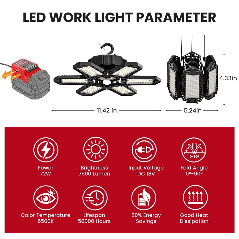 LED Work Light Compatible with Milwaukee M18 Battery - 68W 6800LM Ceiling Flo... gallery