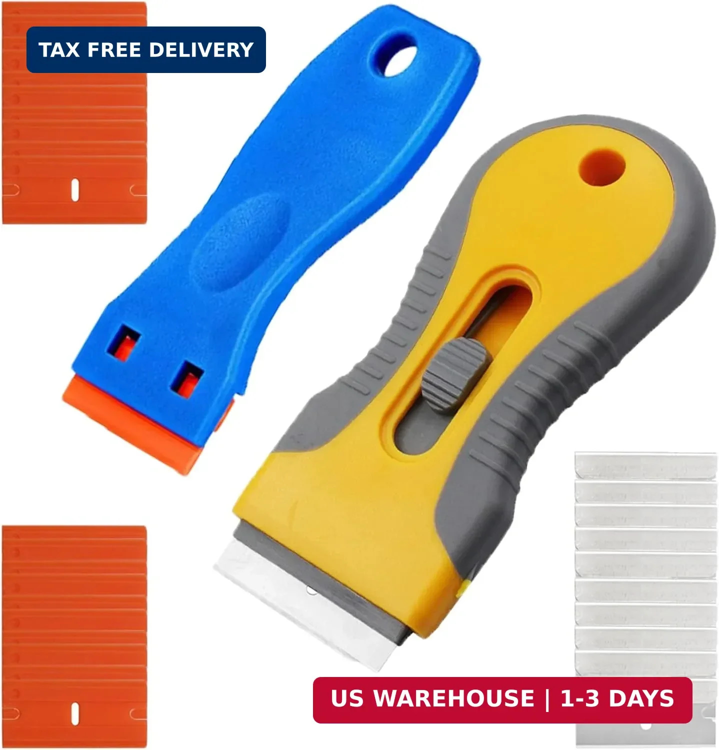 2 Razor Blade Scraper Tool w 20 Plastic Blades & 10 Metal Glass Sticker Cleaning gallery