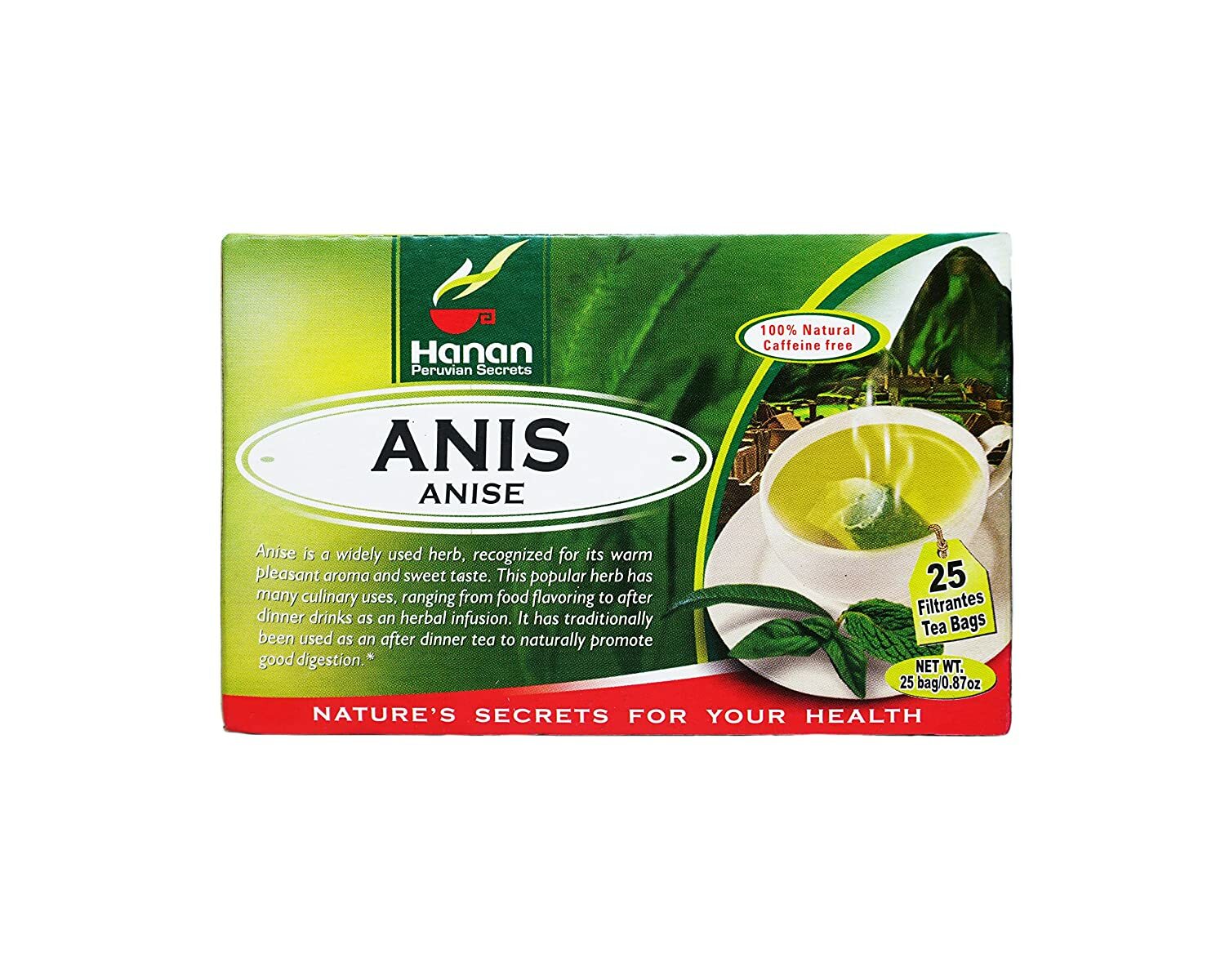 Hanan Peruvian Secrets Anis Herbal Tea | 100% Natural Anise | 25 Tea Bags |Natur gallery