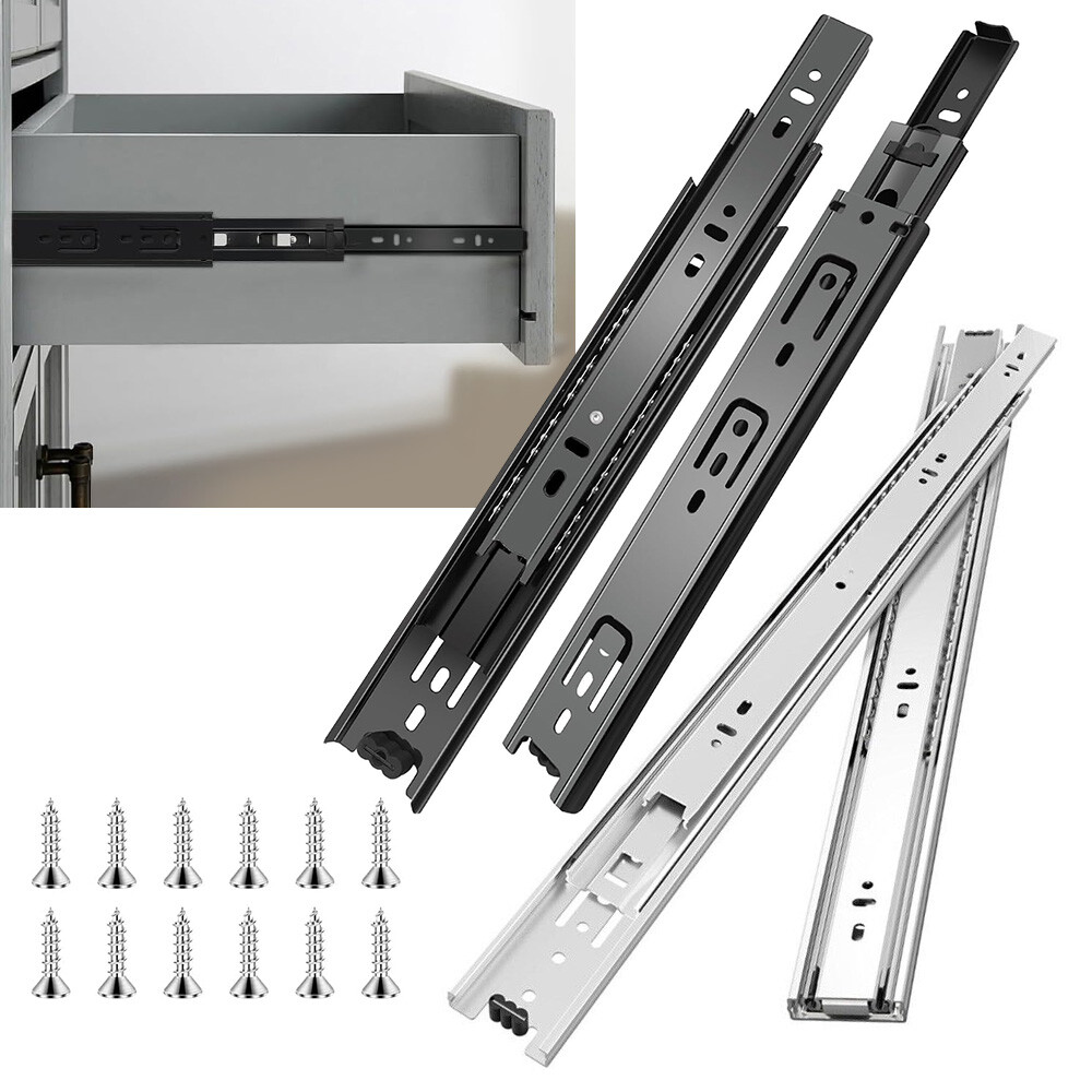 1-10Pair Full Extension Drawer Slides Rails 10"-28"100LB Side Mount Ball Bearing gallery