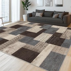 Area Rug 5×7 Modern Geometric Patchwork Blue Taupe Indoor Living Room QDUIDU