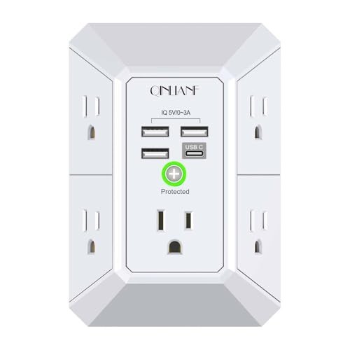 5 Outlet Extender Surge Protector Multi Plug Wall Adapter USB Charger Ports with