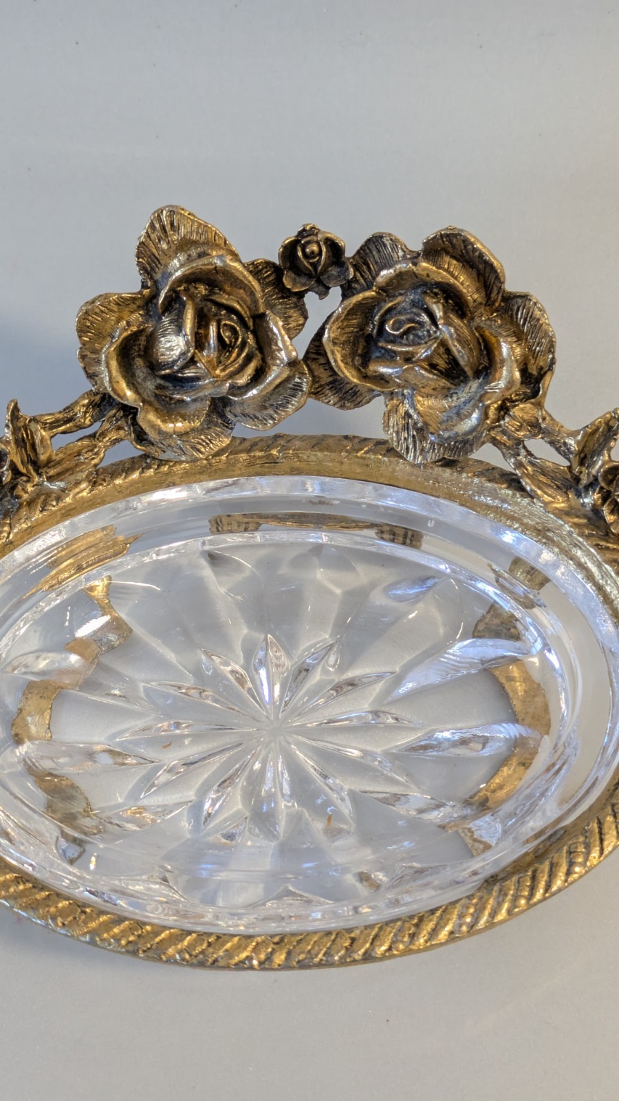 Matson Roses Ormolu Gold Plated & Crystal Hollywood Regency Vanity Soap Dish gallery