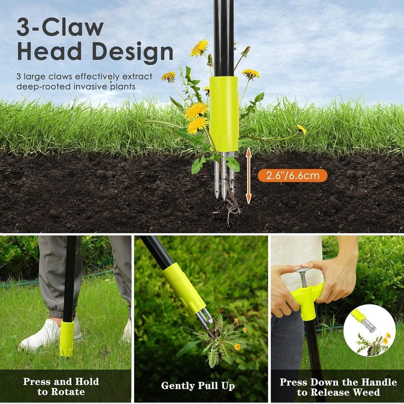 Ergonomic 3-Claw Weed Puller Tool - Stand Up Design for Effortless Weeding gallery