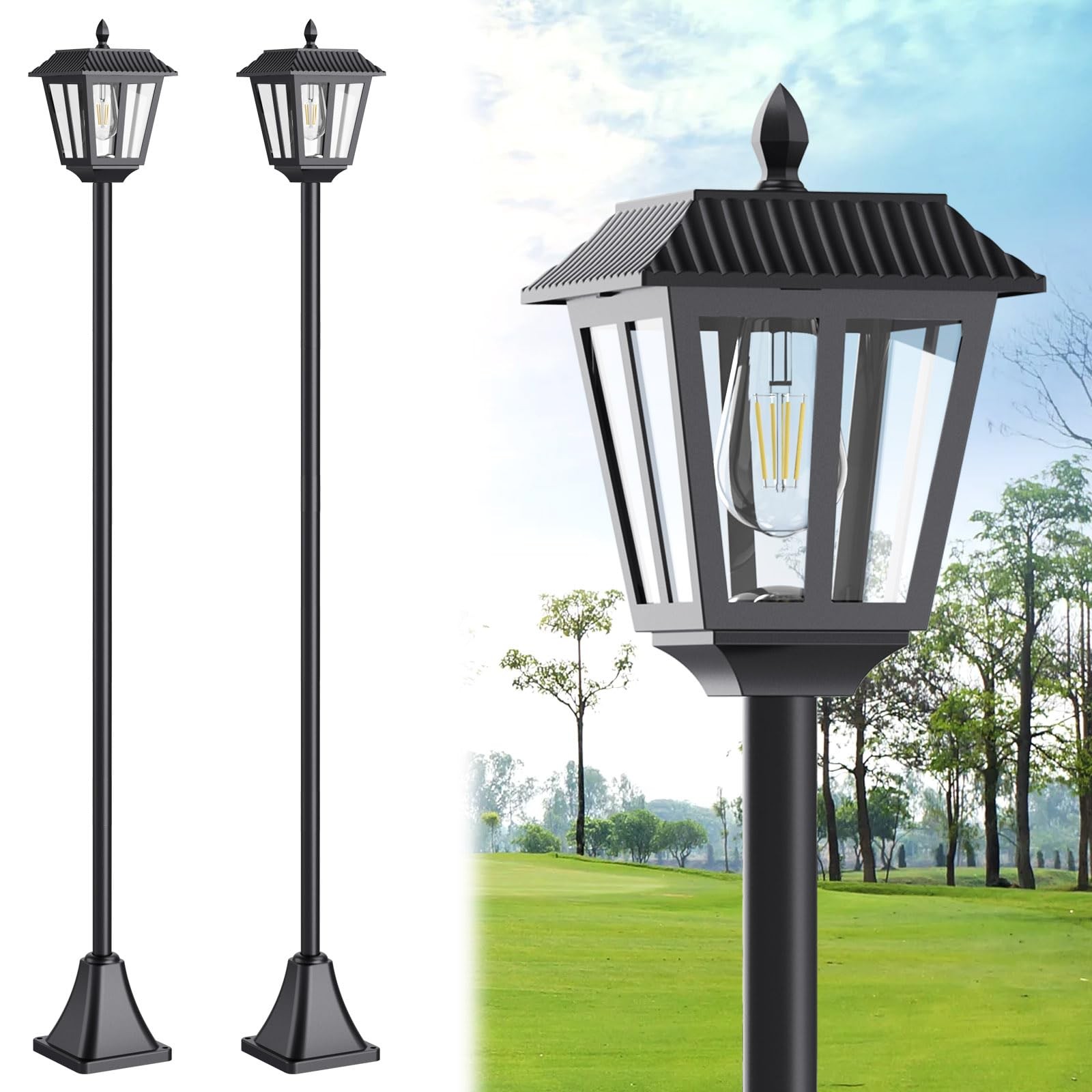 68" Solar Lamp Post Light Outdoor - 3000K Warm White, IP45 Waterproof Post So... gallery
