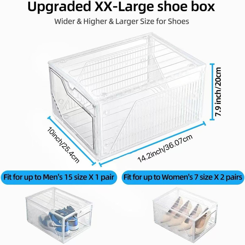 6 XXL Large Shoe Storage Stackable Boxes Fit Size 13 14 15 For Closet Bedroom gallery