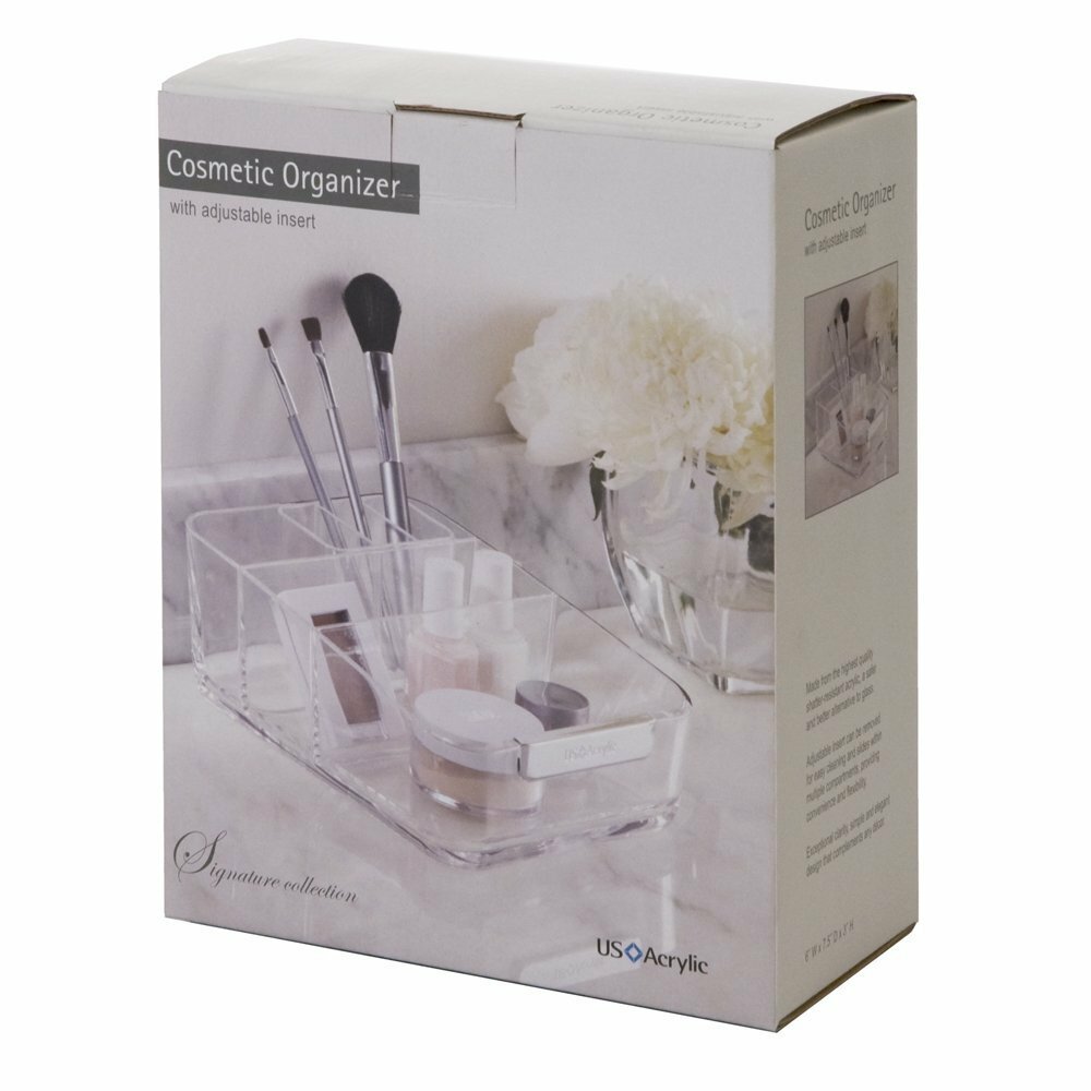 US Acrylic Small Clear Plastic Cosmetic Organizer with Removable Compartment gallery