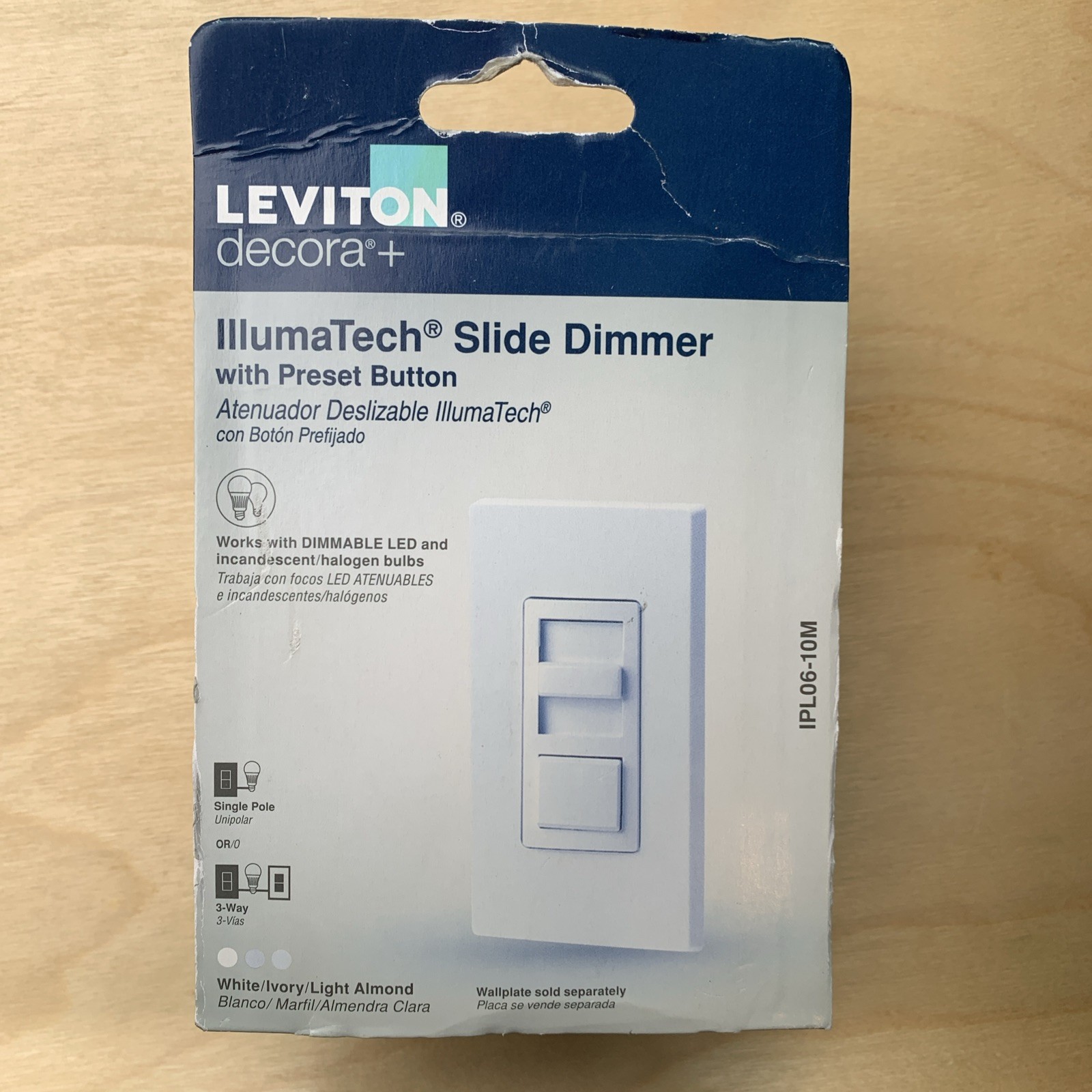 Leviton IPL06-10M IllumaTech Slide Dimmer in White, Ivory, or Light Almond gallery