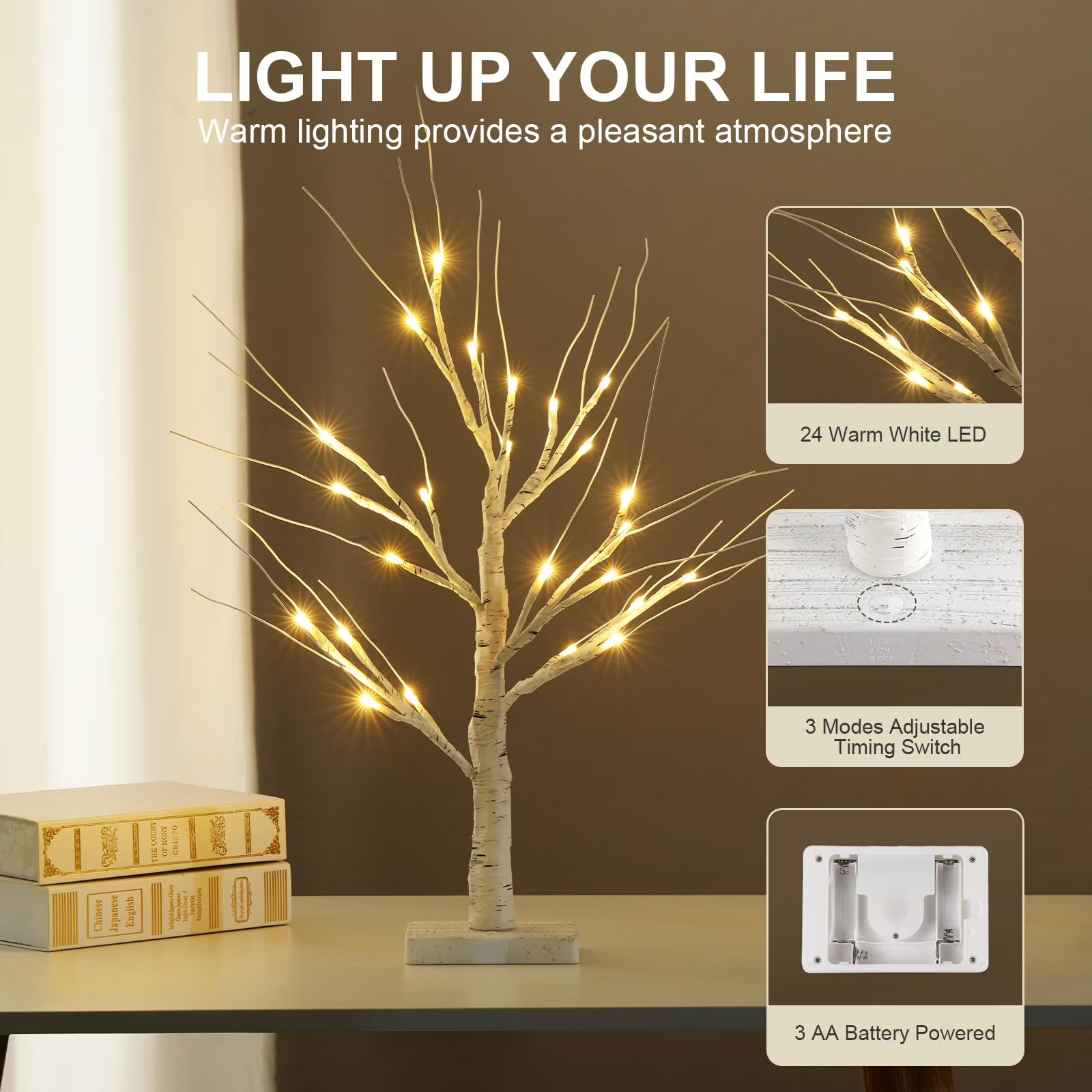 24 LED Birch Tree Light Battery Powered Warm White Tabletop Decor gallery