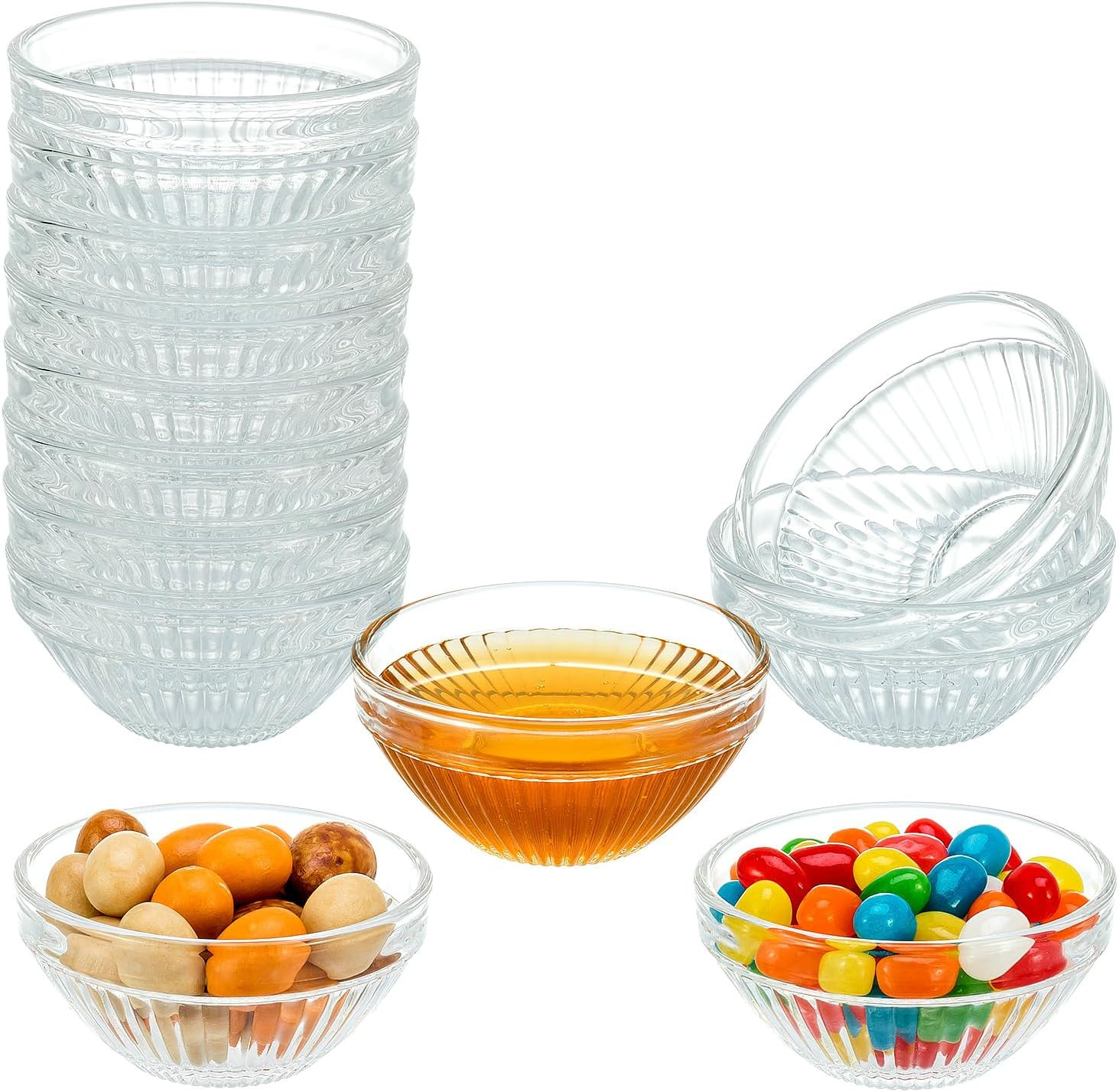 10 Set Mini Glass Prep Bowls 2.5oz Ribbed Small Bowls Stackable Ingredient Dish gallery