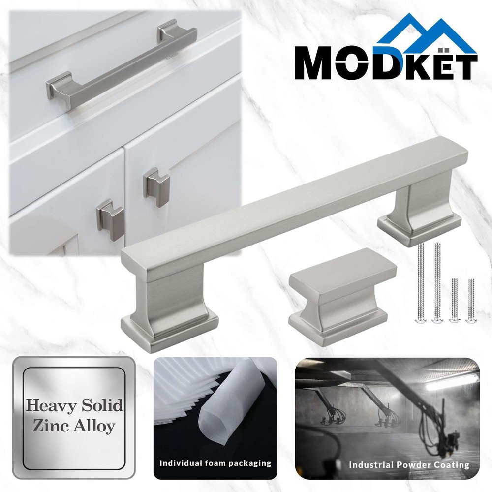 Solid Metal Brushed Nickel Cabinet Pulls Knobs Handles Kitchen Bathroom Drawers