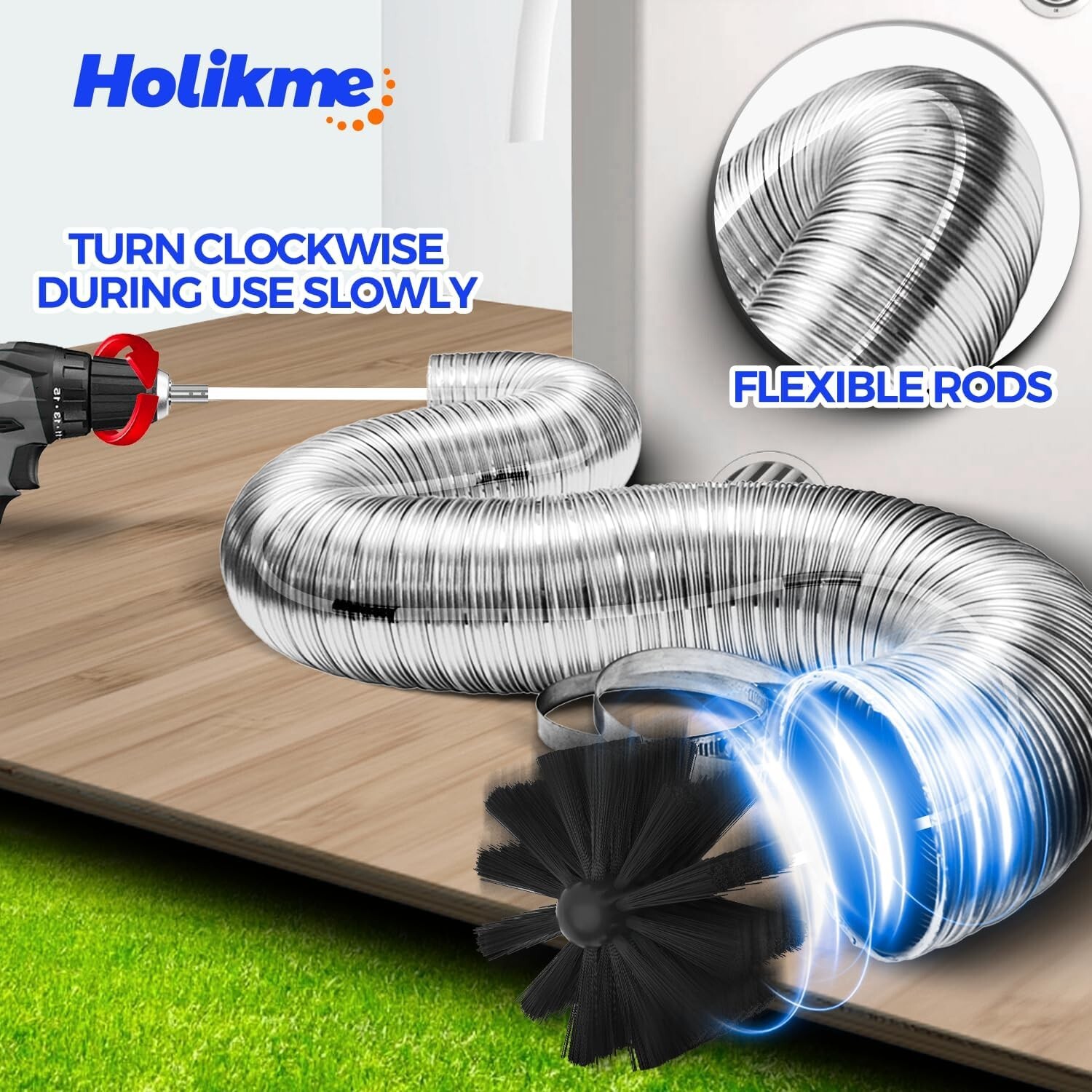 35FT Dryer Vent Cleaner Kit Lint Brush Drill Attachment Duct Cleaning Tool Snake gallery