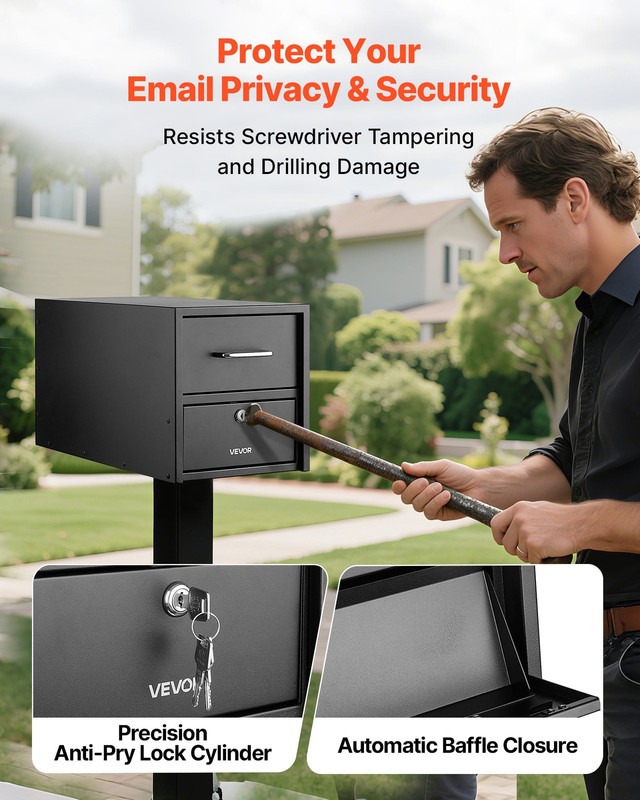 VEVOR Post Mount Mailbox for Outside House Lockable Metal Mail Box Magnetic Door gallery