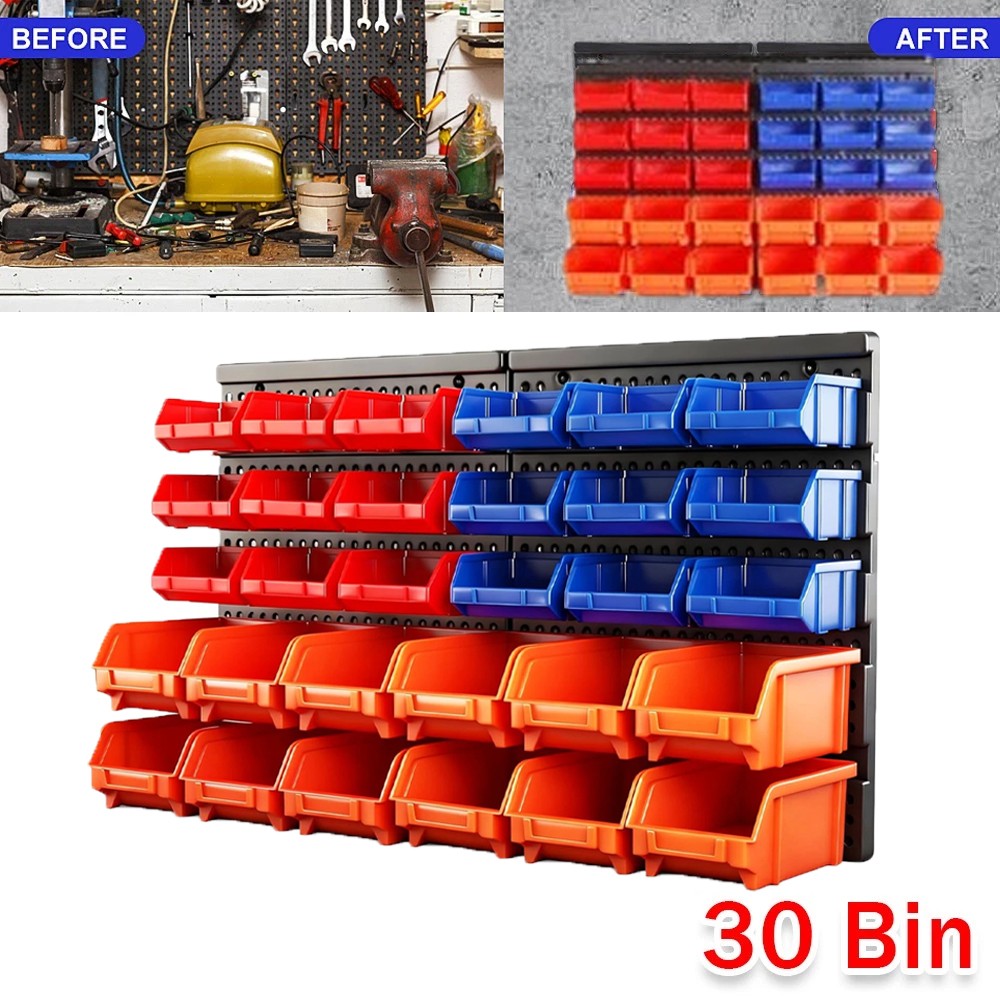 30 Bin Small Parts Organizer Garage Storage Wall Mounted Screws Bolts Nuts gallery