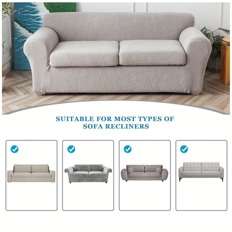 Waterproof leaf textured jacquard stretch sofa cover with cushion cover - soft gallery