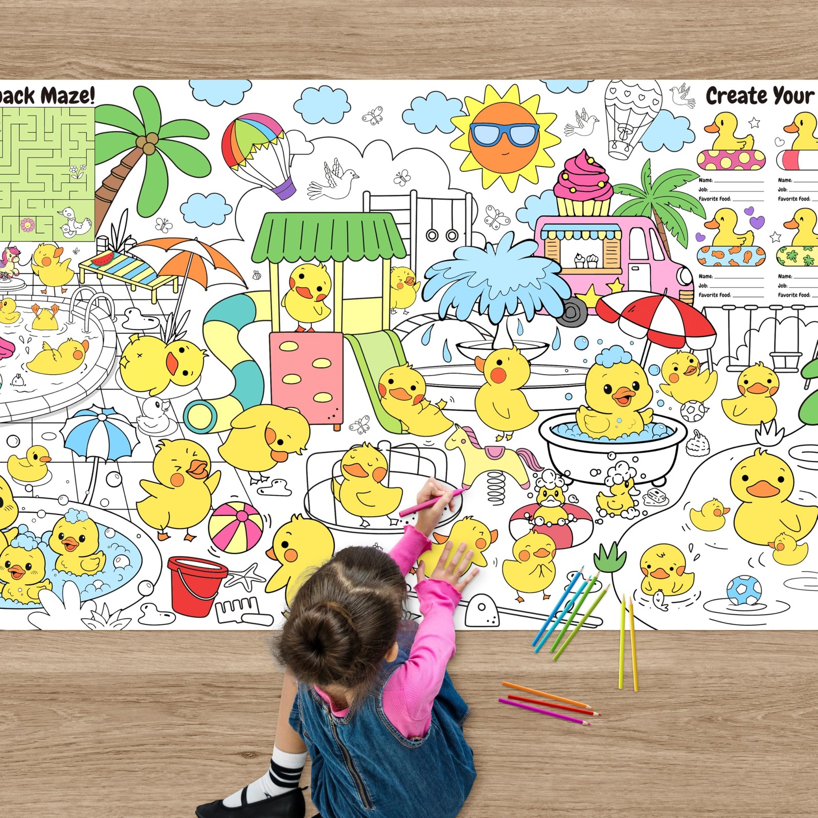 Duck Giant Coloring Poster Cute Little Yellow 10"L x 10"W, Multicolored gallery